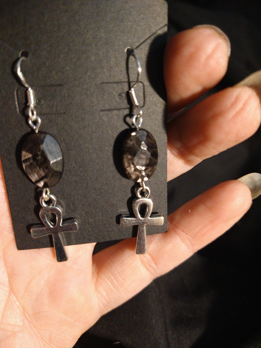 Ankh Drop Earrings with Gold Obsidian- Gothic Gargoyle